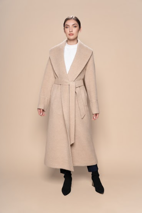 Long Baby Alpaca Belted Coat — Beige