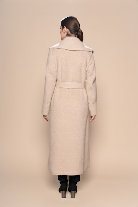 Long Baby Alpaca Belted Coat — Beige
