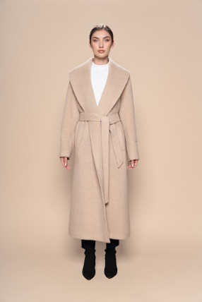 Long Baby Alpaca Belted Coat — Beige