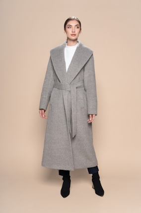 Long Baby Alpaca Belted Coat — Grey