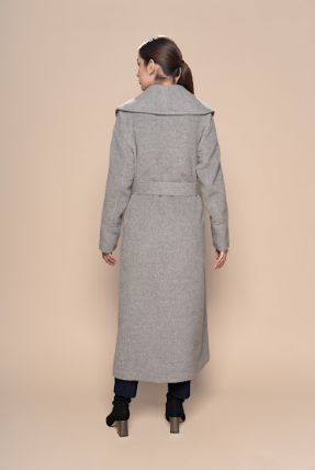Long Baby Alpaca Belted Coat — Grey