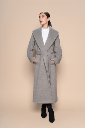 Long Baby Alpaca Belted Coat — Grey
