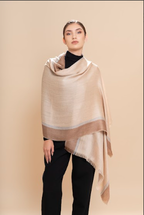 Undyed Sateen Shawl - Beige & Camel